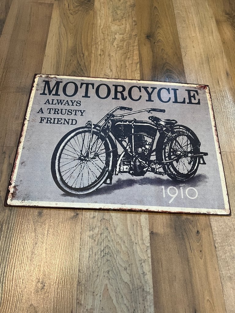Motorcycle always a trusty friend ijzer reclame bord., Verzamelen, Ophalen, Zo goed als nieuw, Reclamebord