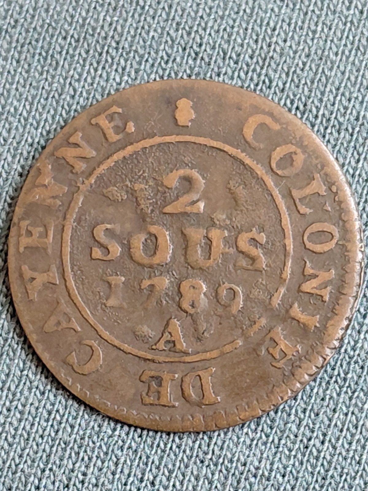 Frans Guyana 2 Sous 1789 A Louis XVI, Verzenden, Zuid-Amerika, Losse munt