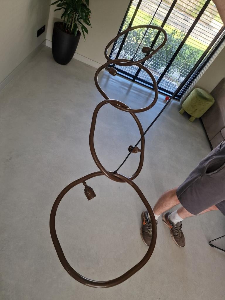 Bruine Ztahl Dijkos hanglamp met 4 ringen, Ophalen, Gebruikt, Modern, Industrieel, Metaal