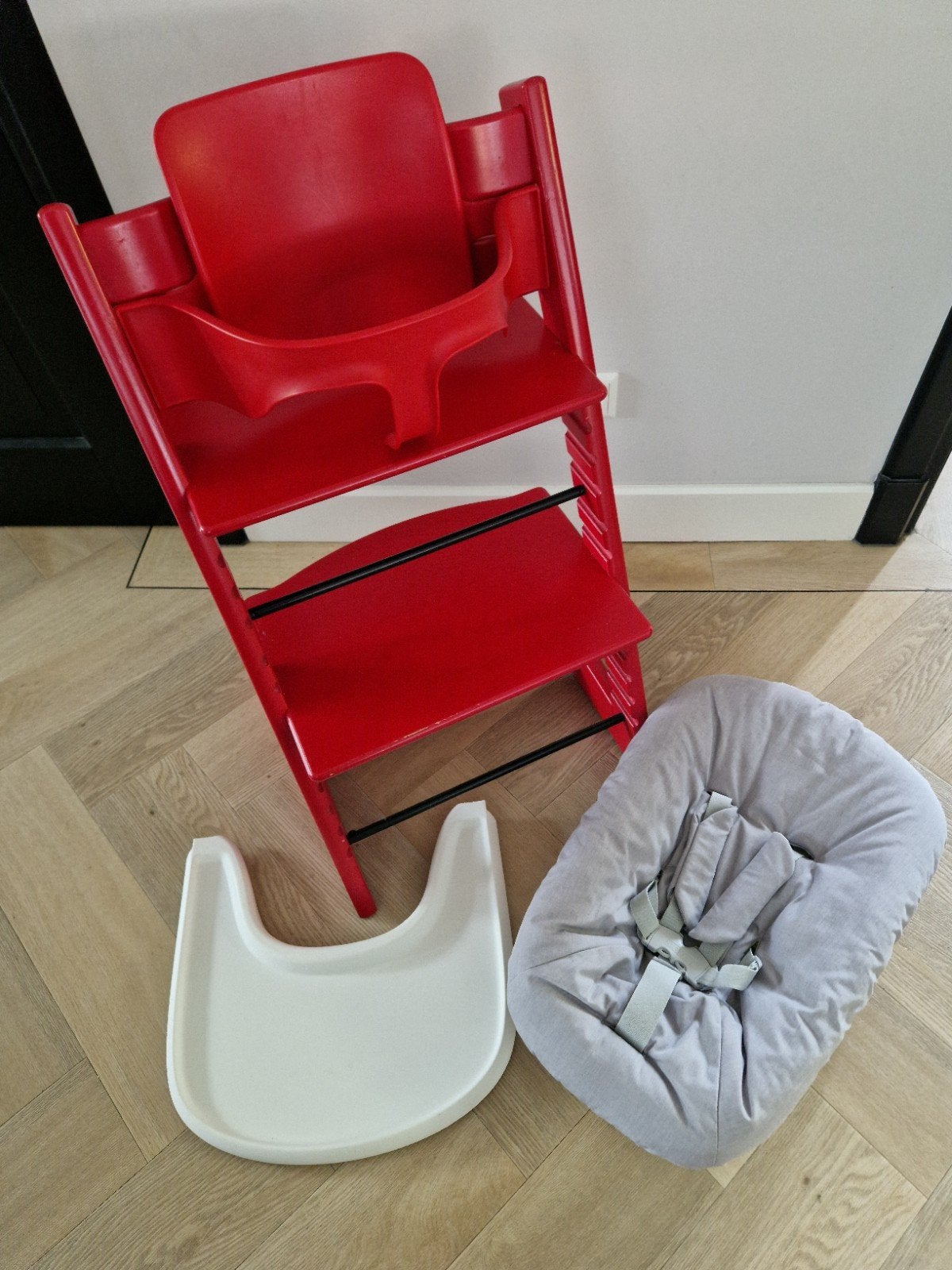 rode stokke tripp trapp + babyset, newborn en blad, Ophalen of Verzenden, Meegroeistoel, Aanschuifbaar
