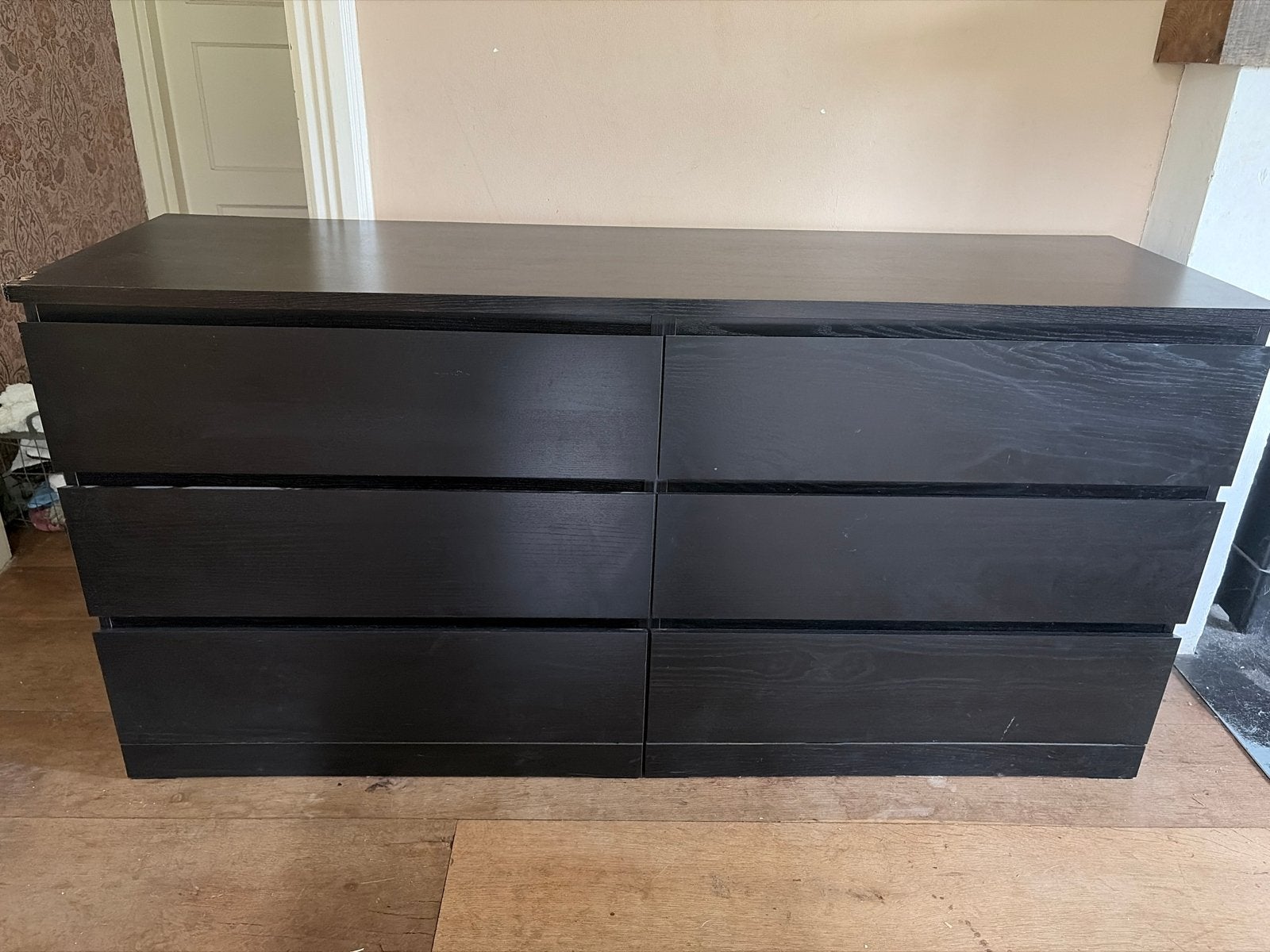 Zwarte ladekast met 6 lades - Gebruikt IKEA Malm 8 laden, Ophalen, Gebruikt, 100 tot 150 cm, Met lade(s)
