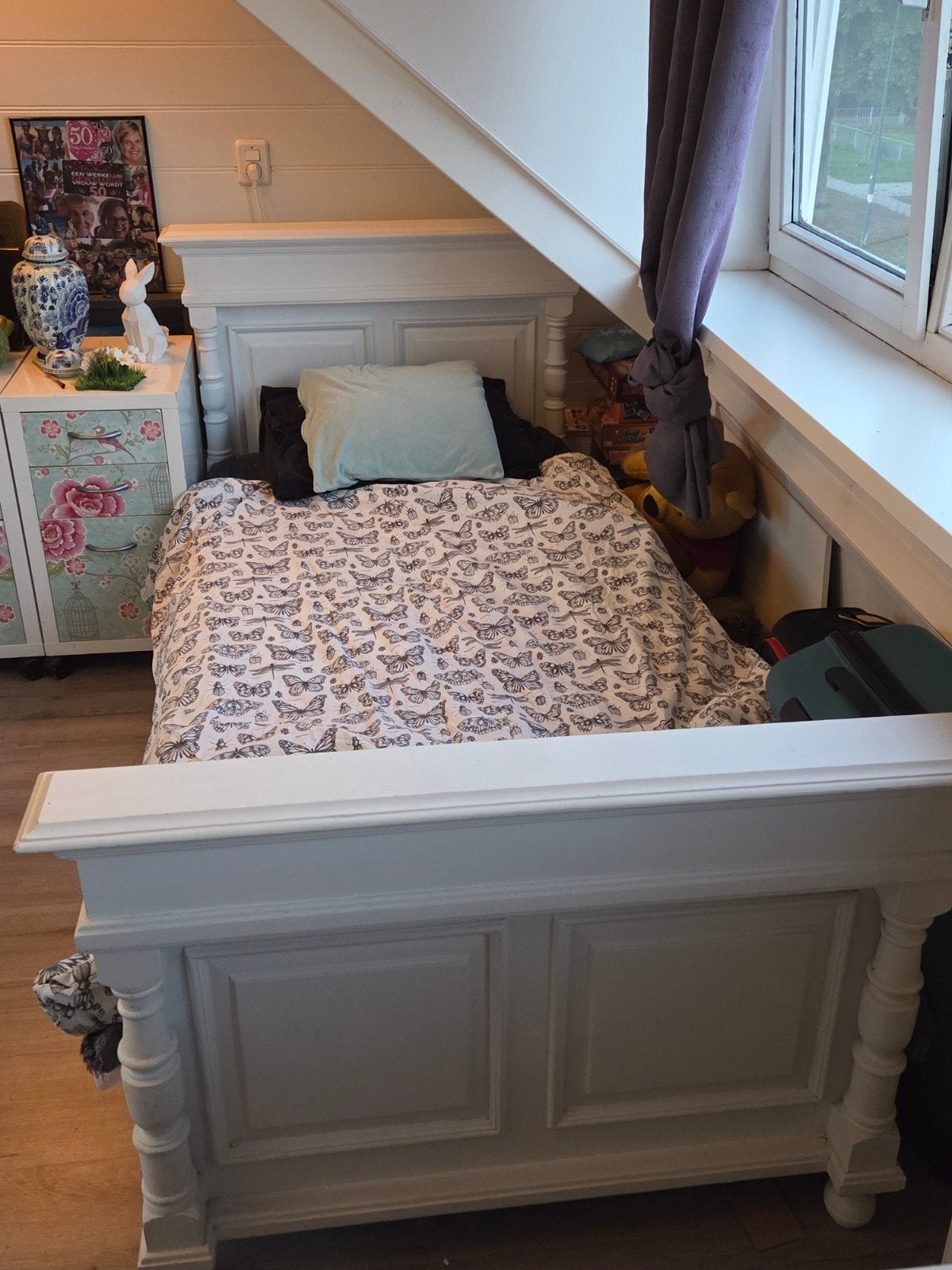 massief grenen ledikant met lattenbodem & Matras van Ikea, Ophalen, 90 cm, Eenpersoons, Romantisch, nostalgisch, brocante