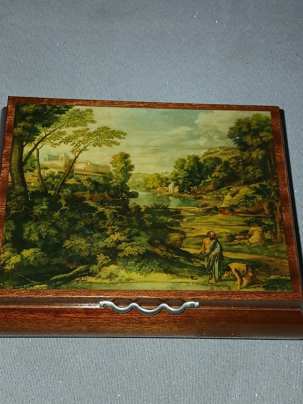 Vintage Houten Doosje met Landschapsschilderij, Antiek en Kunst, Antiek | Woonaccessoires, Ophalen of Verzenden