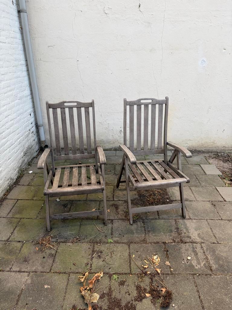 Houten tuinstoel - Verstelbaar en inklapbaar, Ophalen, Gebruikt, Hout, Inklapbaar