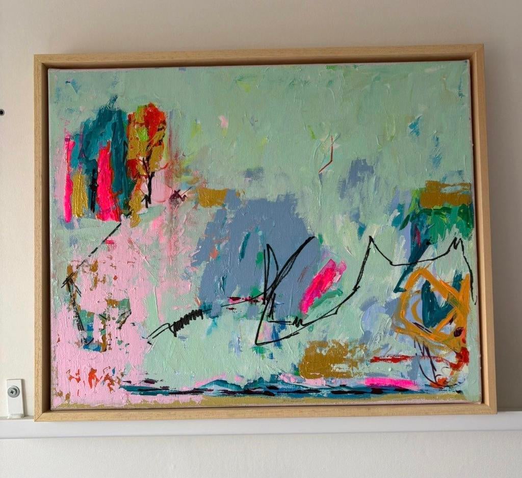 Abstract handgemaakt acrylverf schilderij op canvas, Ophalen of Verzenden