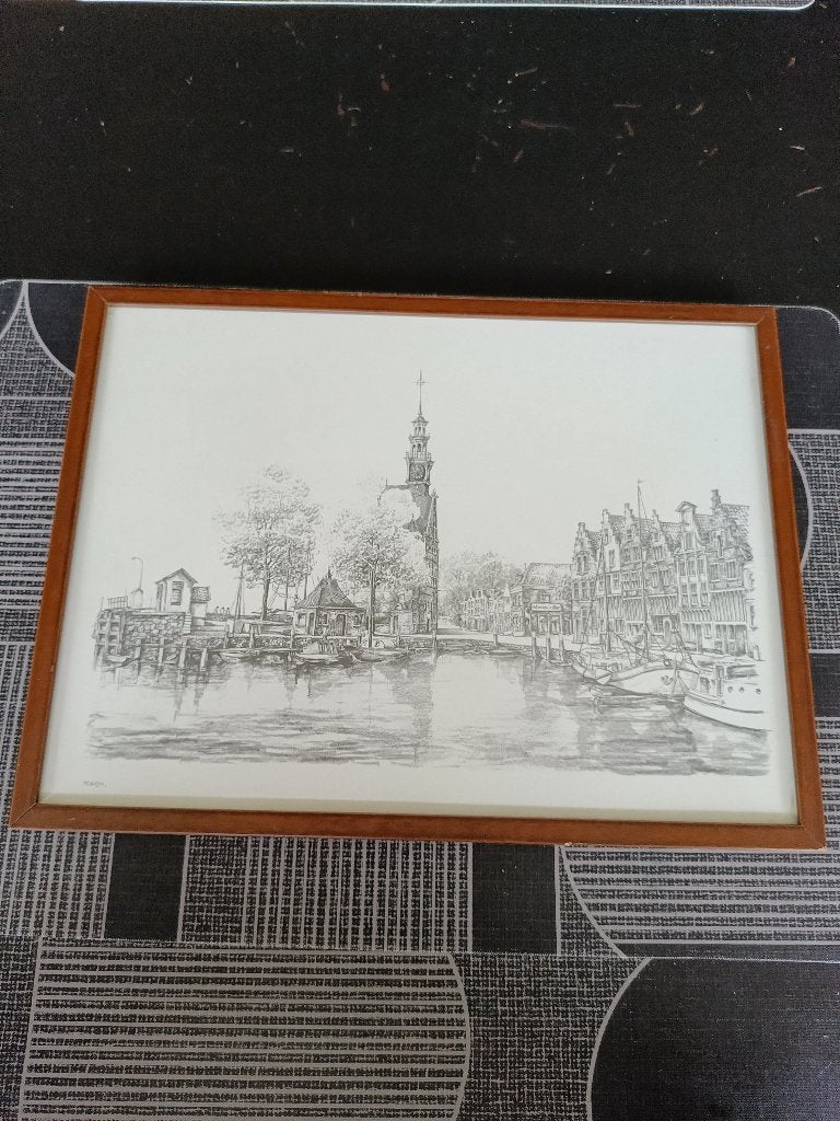 Sfeervolle klassieke prent / tekening Hoorn vintage antiek, Antiek en Kunst, Ophalen of Verzenden
