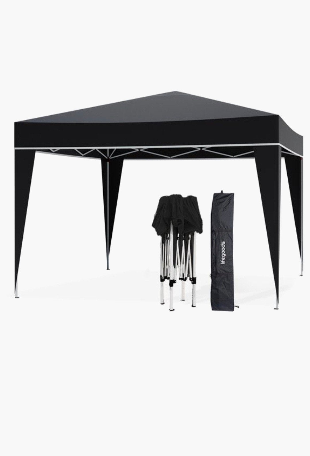 LifeGoods Partytent 3x3m Zwart - Water- en UV-bestendig, Ophalen, Opvouwbaar, Partytent, Minder dan 4 meter