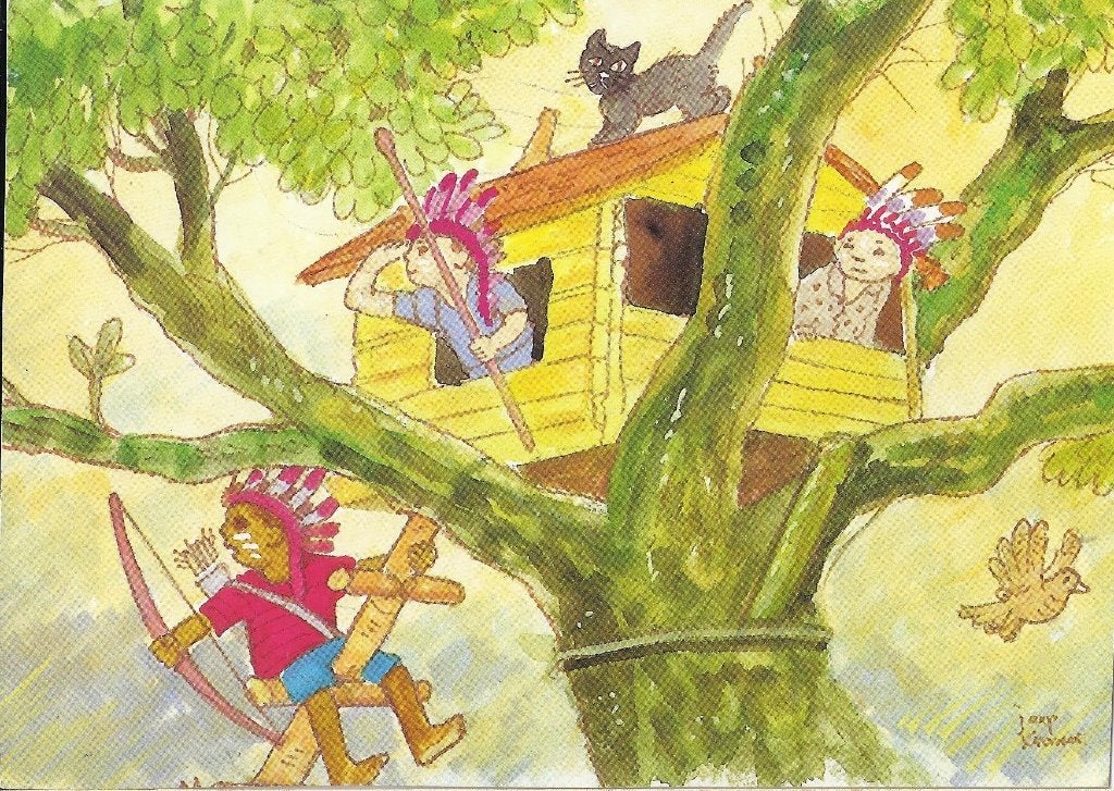 Z413 Gelopen kinderkaart indiaan ( jaap kramer ), Ophalen of Verzenden, 1980 tot heden, Gelopen, Kinderen