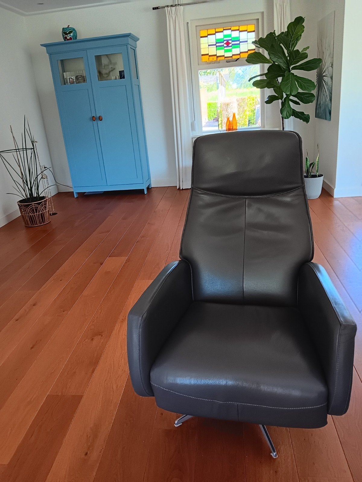 Leren Relaxfauteuil - Onbeperkt Verstelbaar, Huis en Inrichting, Minder dan 75 cm, Leer, Ophalen of Verzenden, Zo goed als nieuw