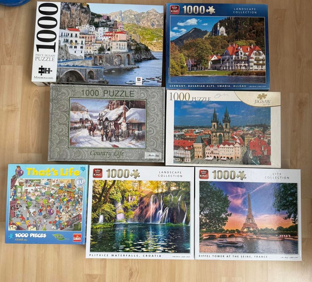 19 legpuzzels in 1 koop voor € 25 ‼️, Ophalen, 500 t/m 1500 stukjes, Gebruikt, Legpuzzel