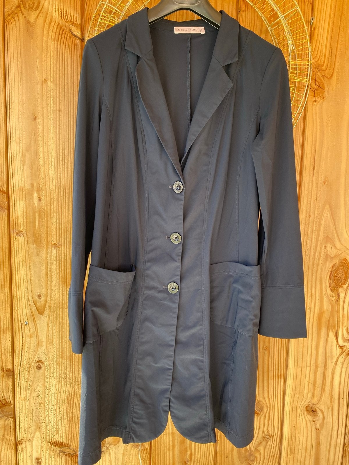 Lange donkerblauwe blazer van Studio Anneloes, maat L, Ophalen of Verzenden, Zo goed als nieuw, Maat 42/44 (L), Blauw