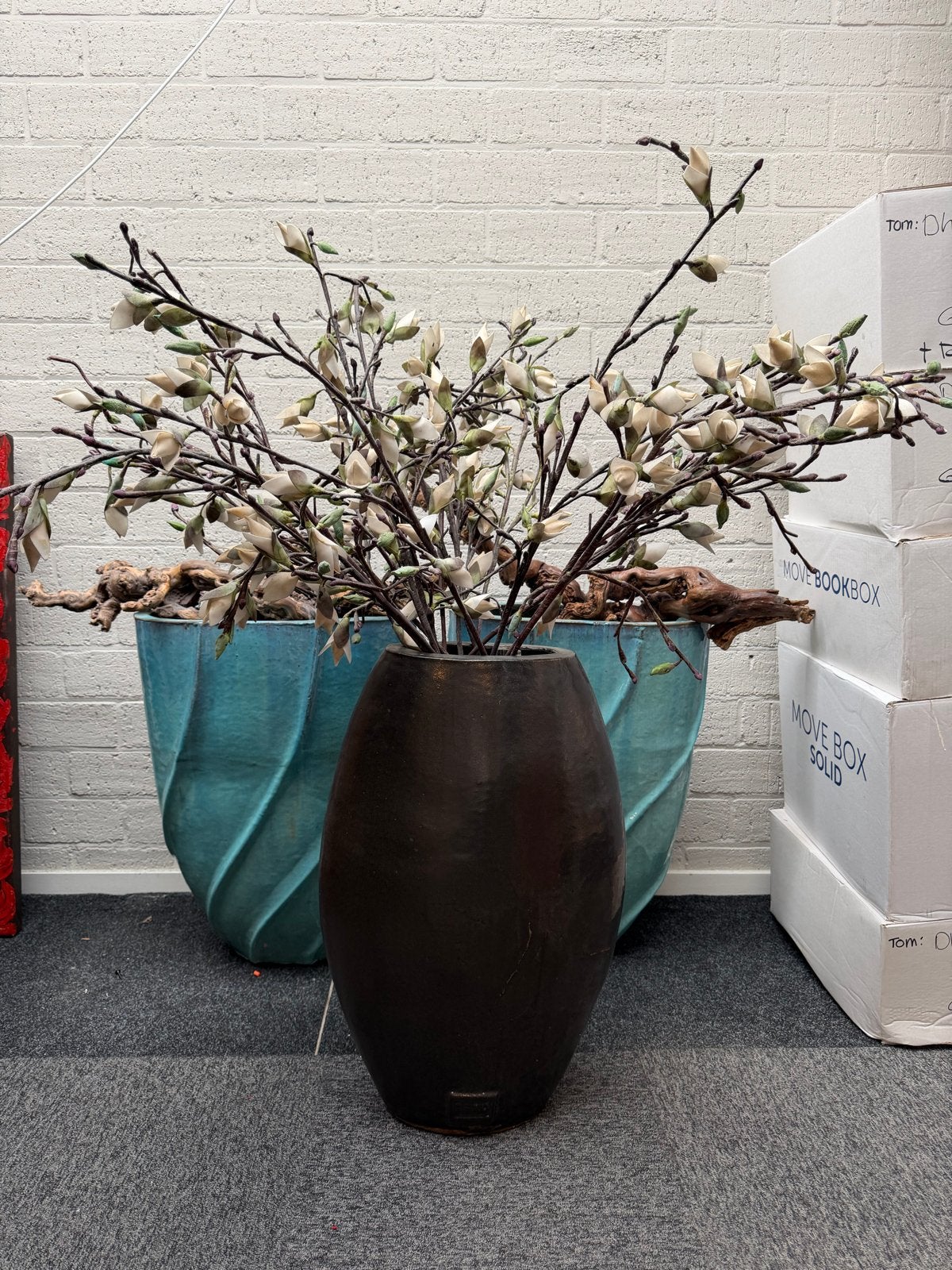 Bruine vaas/pot van PTMD (70x45x23 cm) - evt. met kunstbloem, Huis en Inrichting, Woonaccessoires | Vazen, Ophalen, Gebruikt, Bruin
