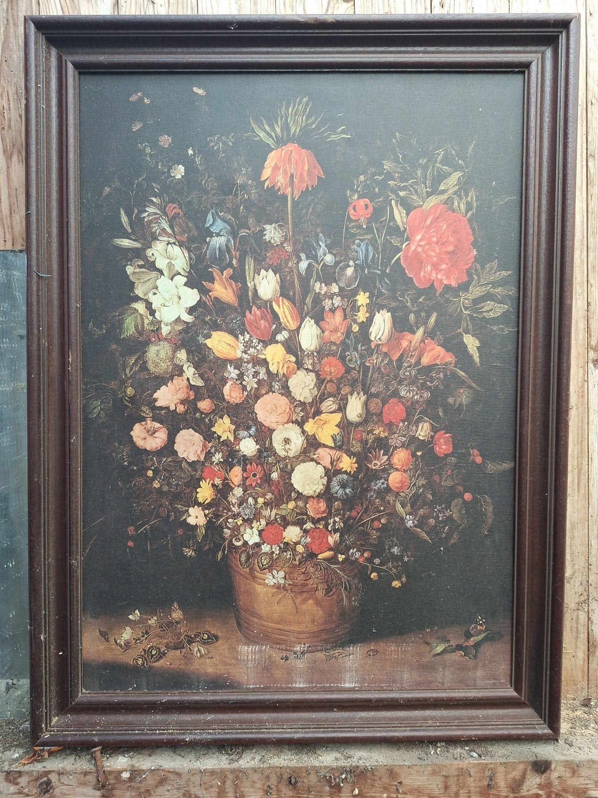 Klassiek bloemstilleven in donkere tinten, ingelijst, Antiek en Kunst, Ophalen of Verzenden