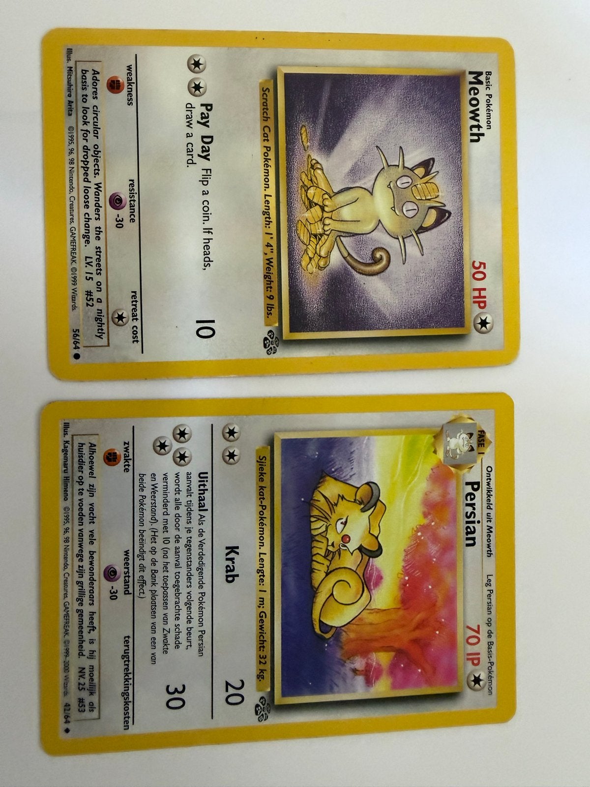 Pokémon Meowth & Persian evolutielijn – Base Set – Origineel, Ophalen, Gebruikt, Losse kaart