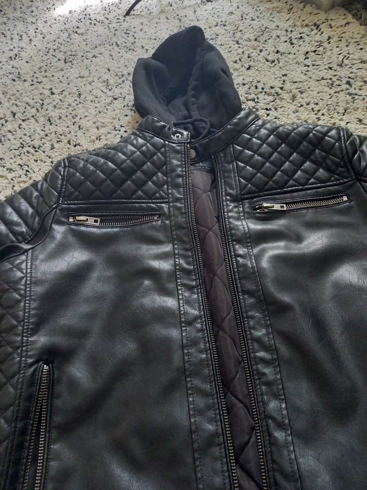 Heren leren jack met capuchon, Verzenden, Zo goed als nieuw, Zwart