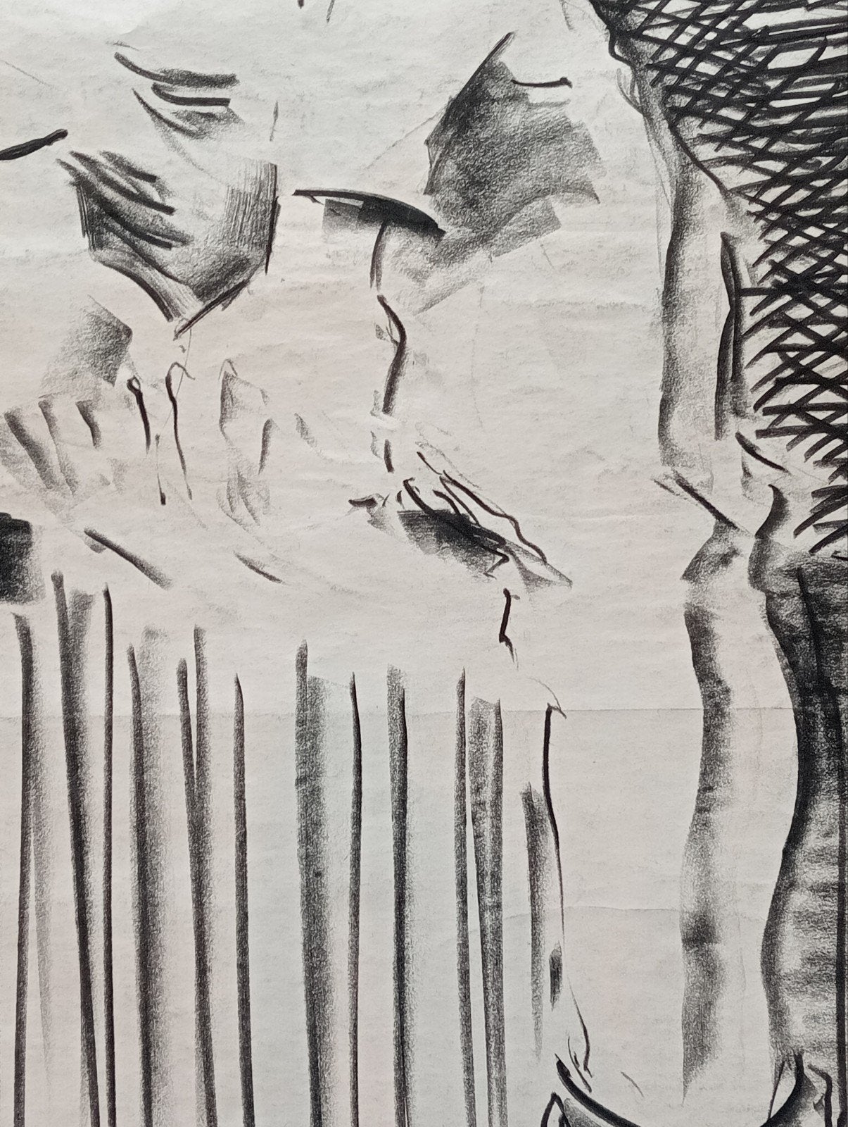 Houtskool zittende vrouw jaren 90, Antiek en Kunst, Kunst | Tekeningen en Foto's, Ophalen of Verzenden