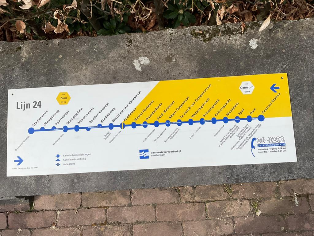 Amsterdam Lijn 16 en Lijn 24 halte bord, Verzamelen, Verzenden, Gebruikt, Tram, Overige typen