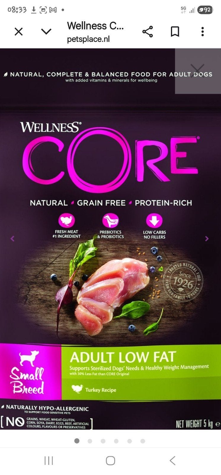 CORE  LOW FAT SMALL BREED, Ophalen of Verzenden