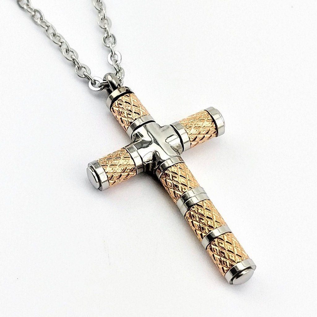 Zilverkleur-Roségoudkleurig RVS Kruis met Jasseron Ketting, Sieraden, Tassen en Uiterlijk, Met hanger, Overige materialen, Birgitta-Gracht 33, 6465 EL Kerkrade, Nederland