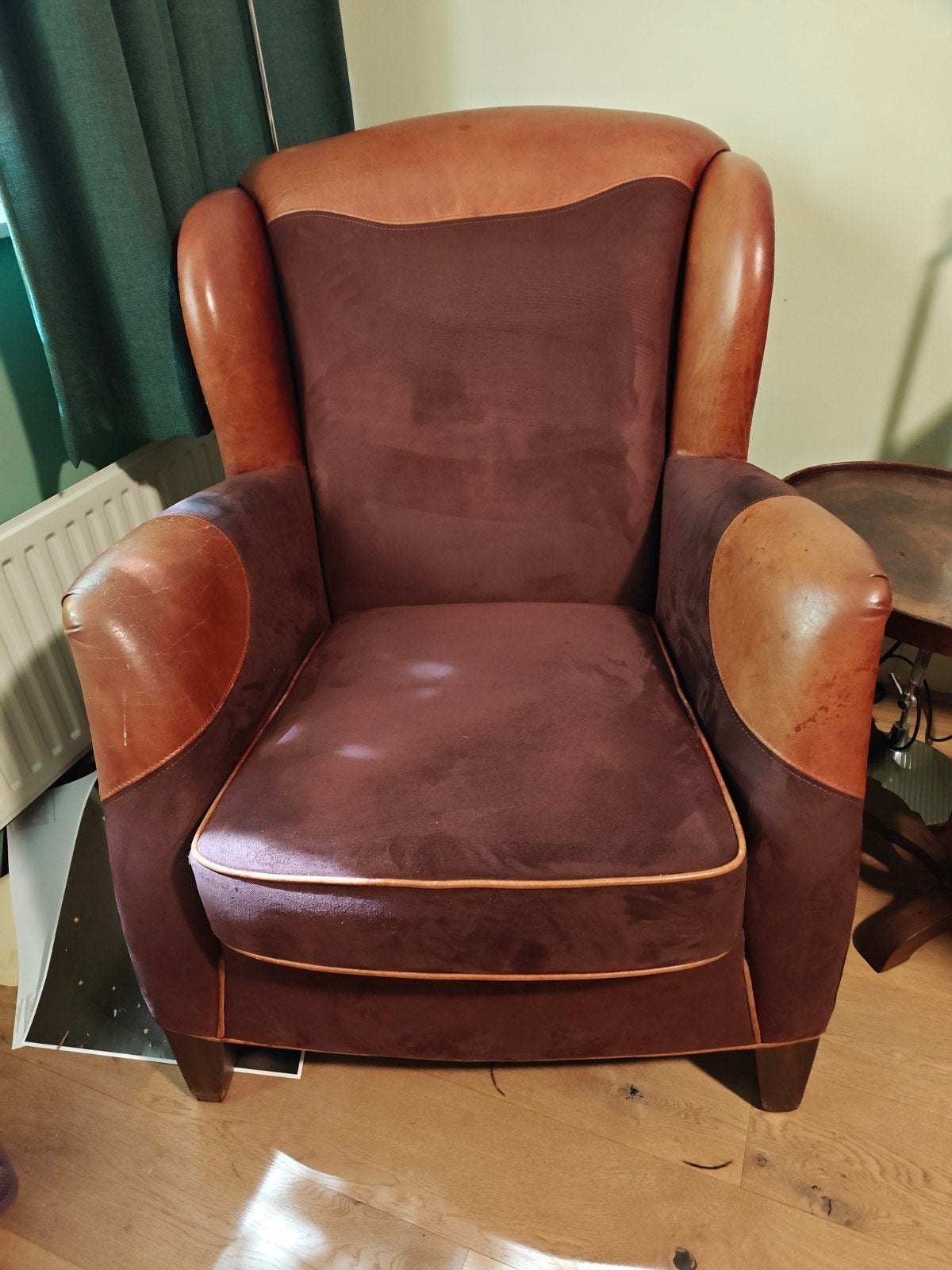 leren fauteuil, bruin/rood, Huis en Inrichting, Fauteuils, Ophalen, Gebruikt, Klassiek, 50 tot 75 cm