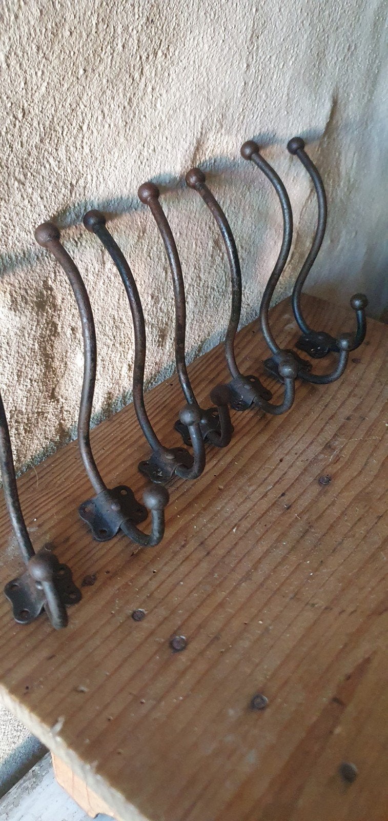 set(7) oude franse ijzeren sobere kapstokhaken, Wandkapstok, Gebruikt, Ophalen of Verzenden, Minder dan 100 cm