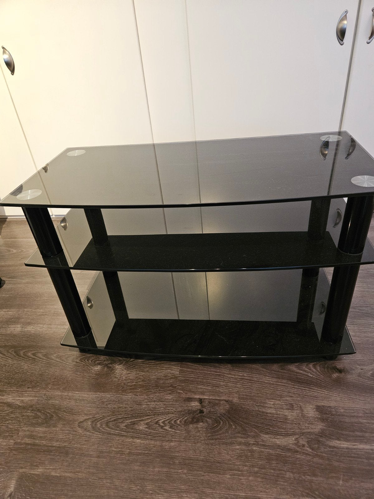 Glazen tv-meubel / audiomeubel met 3 planken, Ophalen, Gebruikt, 50 tot 100 cm, Glas