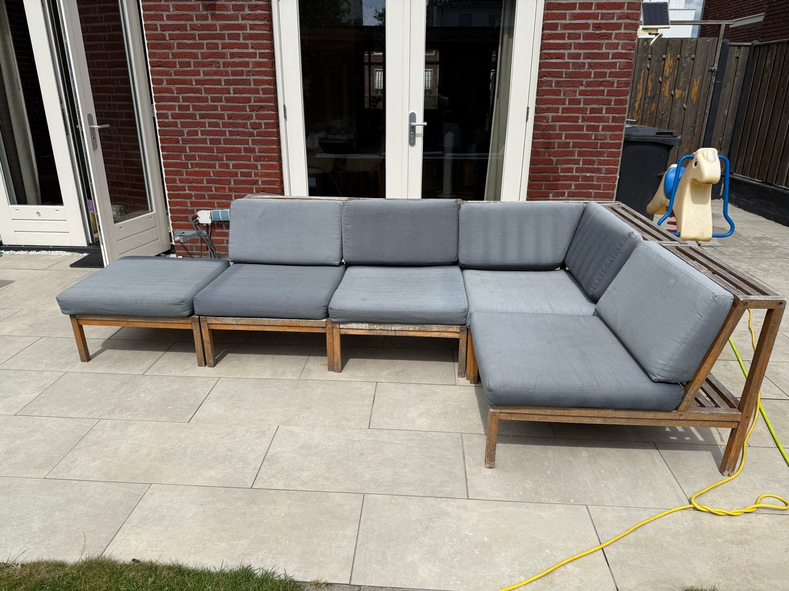 Teakhouten Loungebank 230x160 met Kussens, Ophalen, Gebruikt, Meer dan 8 zitplaatsen, Teakhout