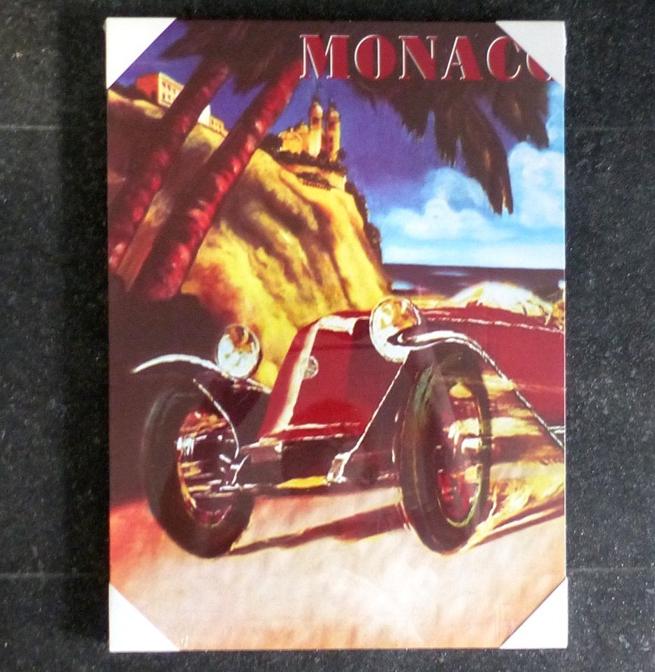Monaco prent op canvas nostalgische print autorace Formule 1, 45 cm, 33 cm, Nieuw, Ophalen of Verzenden
