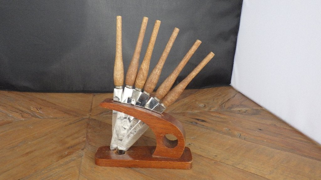 verschillende retro fruitmesjes in een houten uitvoering, Ophalen of Verzenden, Huis en Inrichting