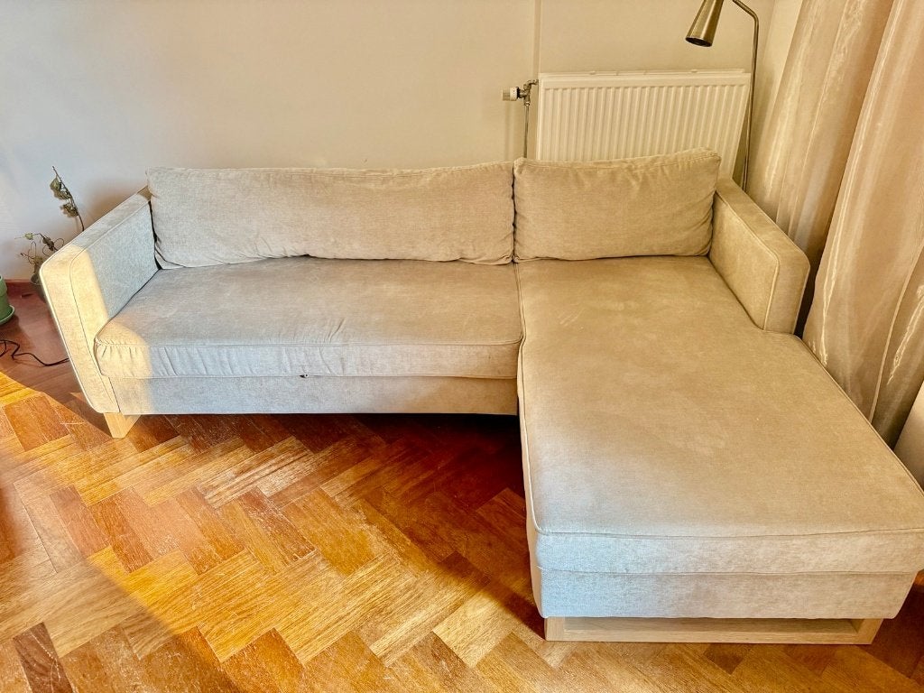 Zo goed als nieuwe slaapbank met chaise longue en opbergvak, Tweepersoons, Ophalen of Verzenden, Zo goed als nieuw, Overige maten