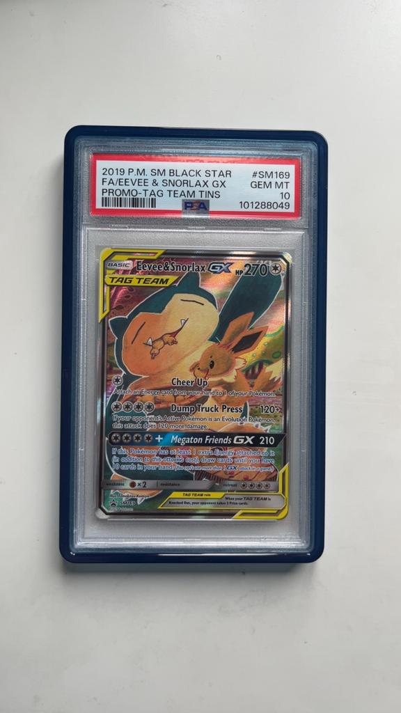 Pokémon Eevee & Snorlax GX TAG TEAM PSA 10 GEM MT, Ophalen of Verzenden, Nieuw, Losse kaart