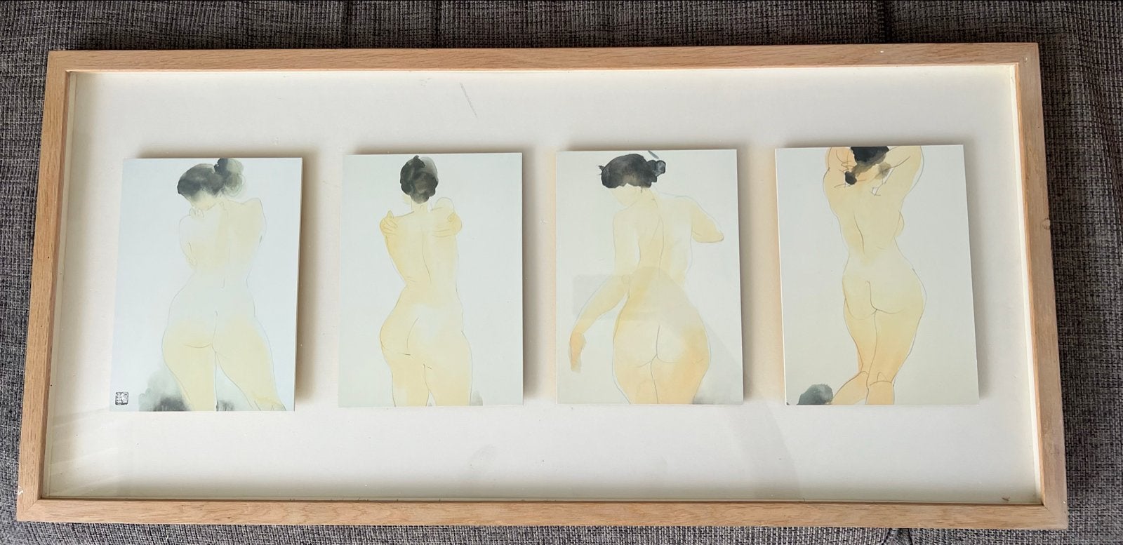 LINDERÅS: Vintage naakte Japanse aquarelkunst, Abstract, Portret of Personen, Ophalen of Verzenden, Aquarel