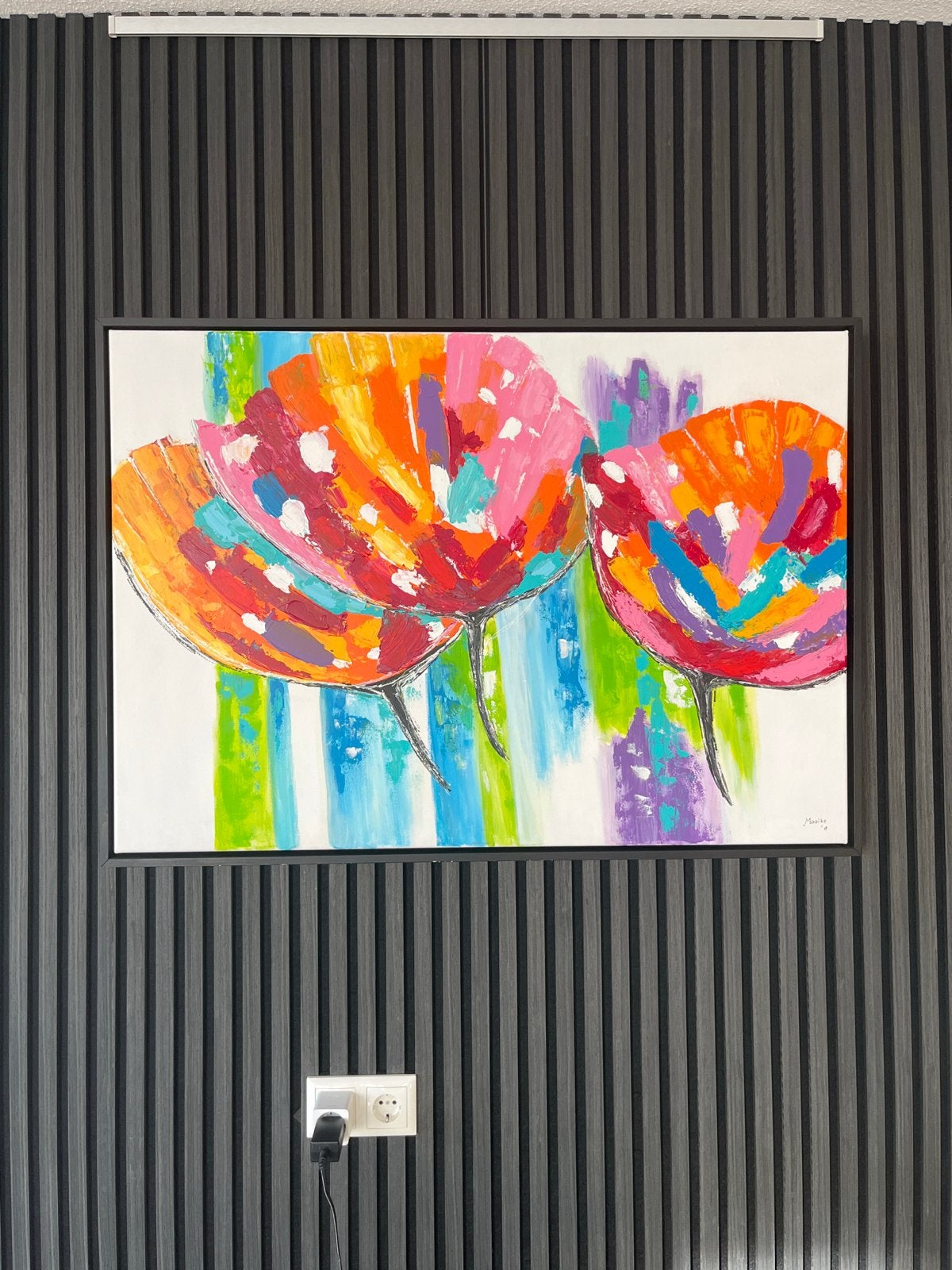 Levendig abstract schilderij met bloemen, Antiek en Kunst, Ophalen of Verzenden