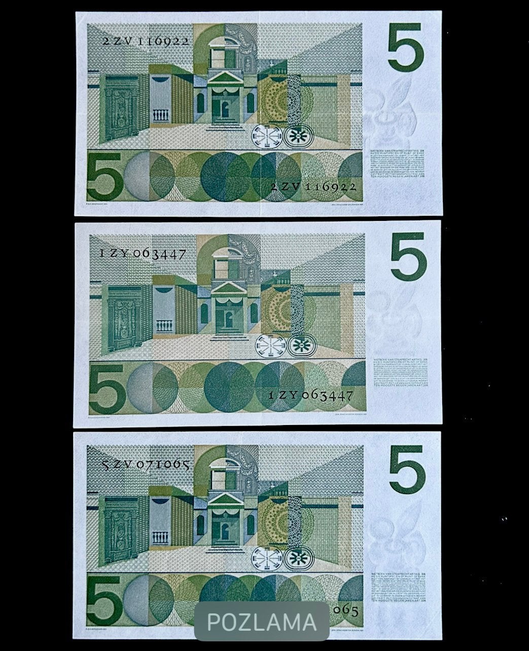 SETJE:3x 5 GLD, 1966. ‘Z’serie 2x INVUL, 1x REPLACEMENT. PR+, Postzegels en Munten, Verzenden, 5 gulden