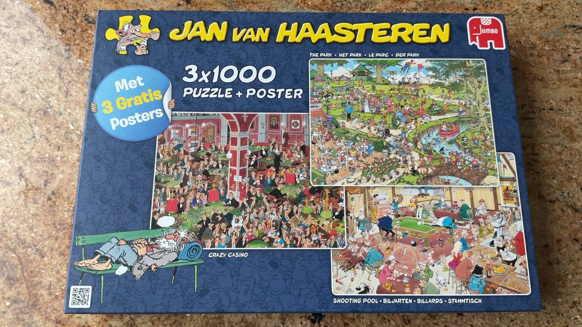 Jan van Haasteren, 3x1000, het park/crazy casino/biljarten, Hobby en Vrije tijd, Denksport en Puzzels, Ophalen, 500 t/m 1500 stukjes