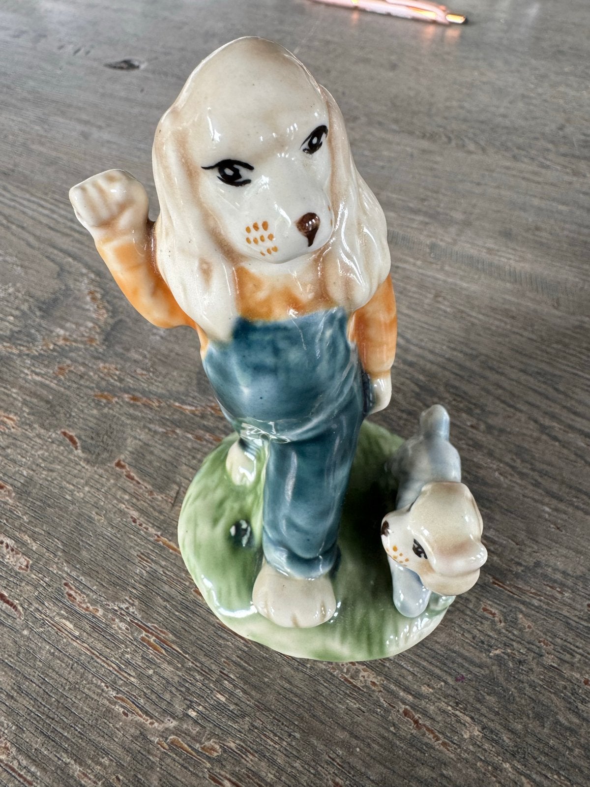 Schattig Hondenbeeldje met Puppy - Vintage Decoratie, Ophalen of Verzenden, Gebruikt, Dier