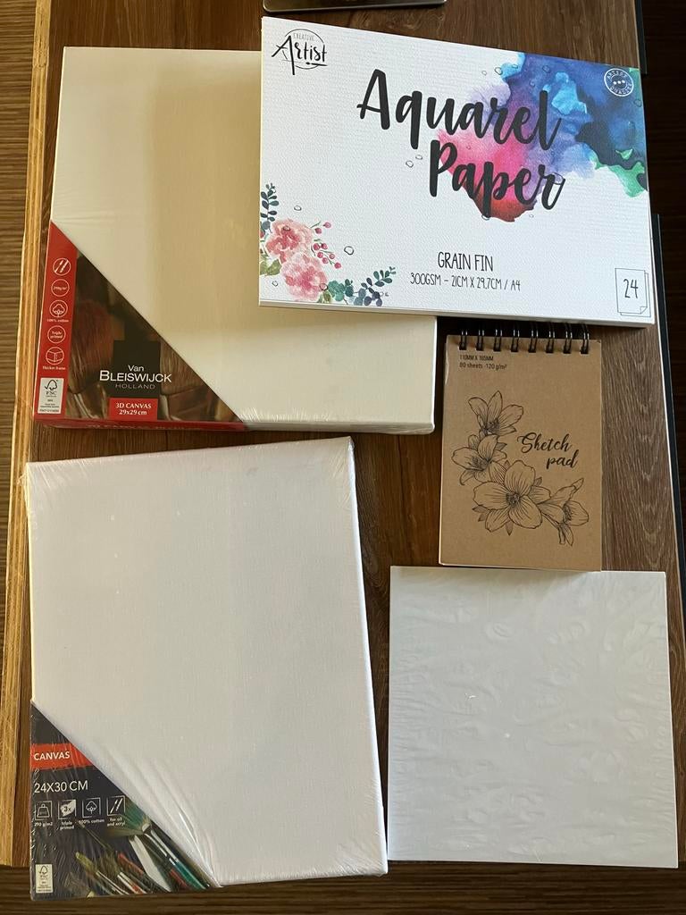 3x Canvas schildersdoek + Aquarel papier, Hobby en Vrije tijd, Schilderen, Nieuw, Doek, Ophalen of Verzenden