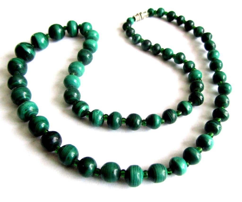 Vintage mooie Malachiet edelstenen ketting 70 gr, Ophalen, Zo goed als nieuw, Steen of Mineraal, Met edelsteen