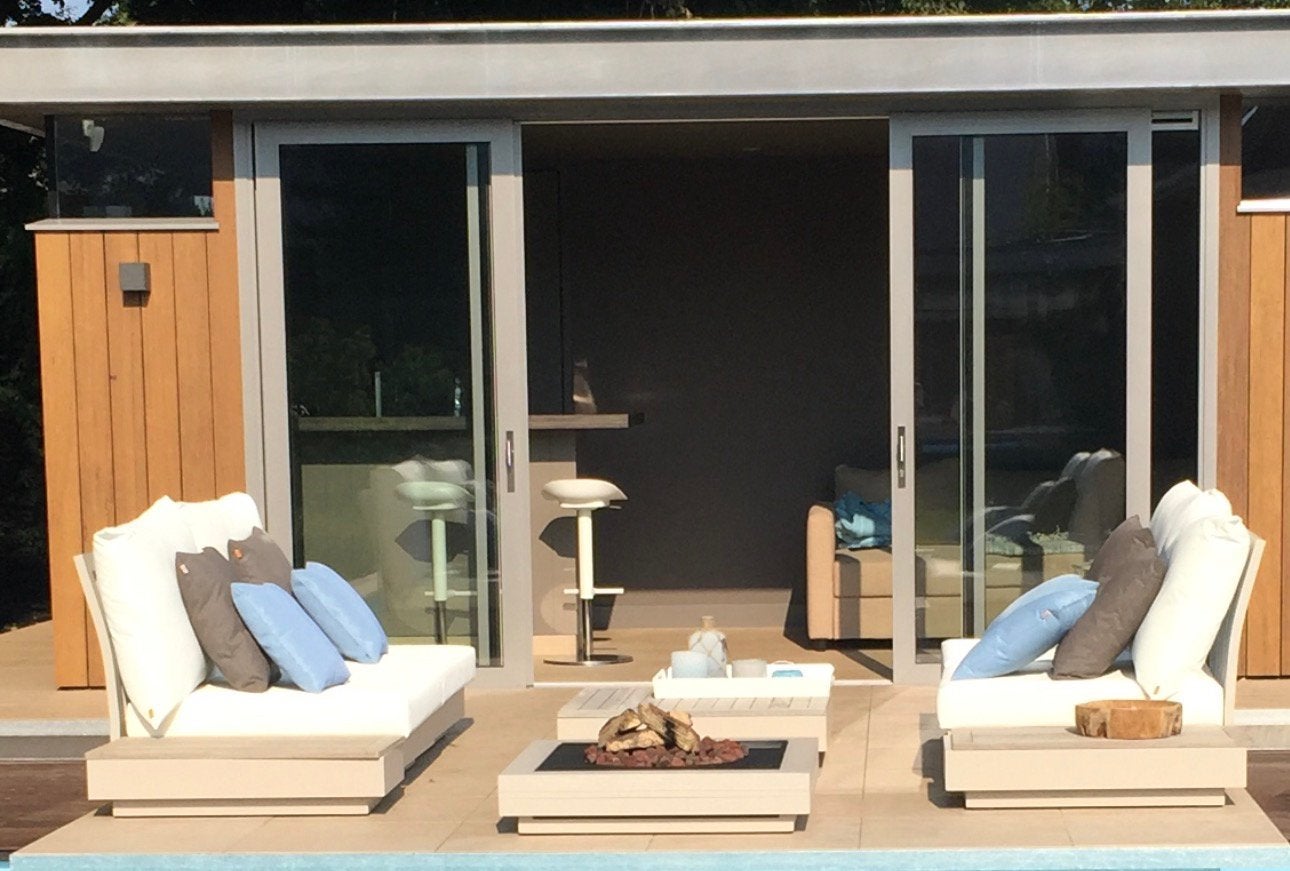 Titel: Luxe beige aluminium loungeset i sfeervolle openhaard, Ophalen, Aluminium