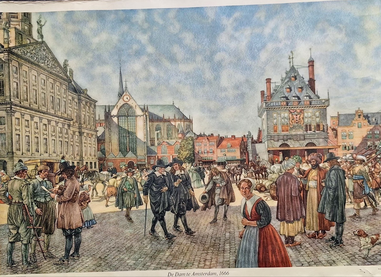 Vintage Schoolplaat De Dam te Amsterdam, 1666, Antiek en Kunst, Ophalen of Verzenden, Geschiedenis