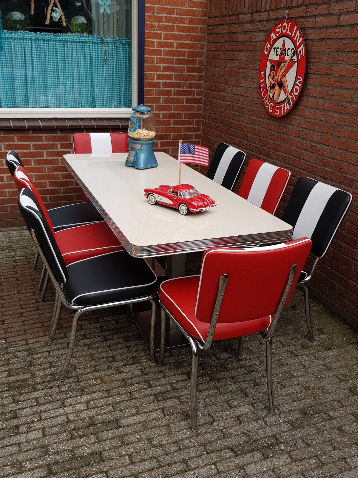 FIFTIES SIXTIES BEL AIR DINER STOELEN MET TAFEL AMERIKAANS, Huis en Inrichting, Ophalen, Overige kleuren, Overige materialen, Vijf, Zes of meer stoelen