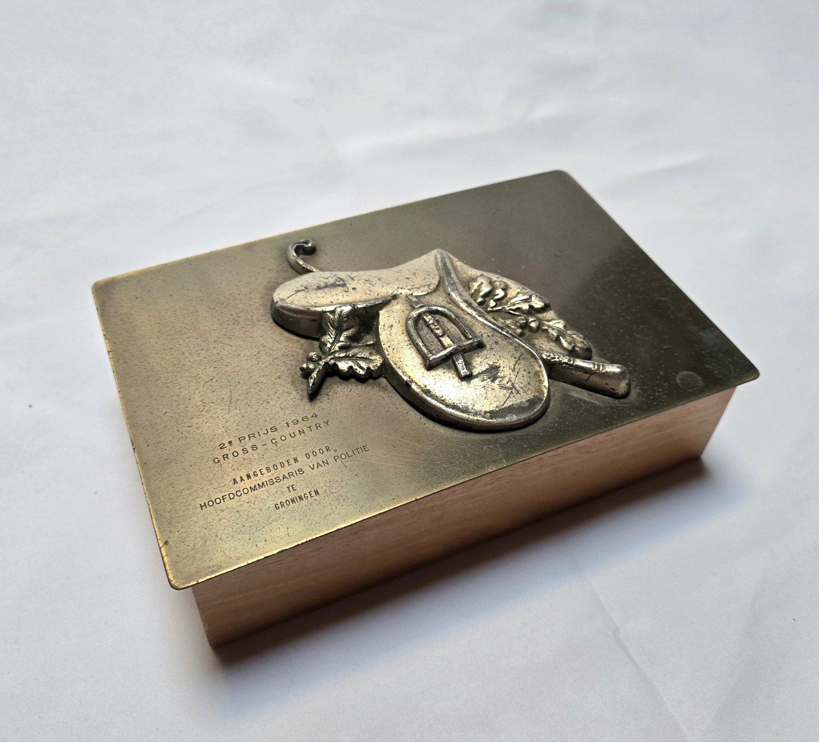 Vintage Houten kist met verzilverde zadel, Ophalen of Verzenden