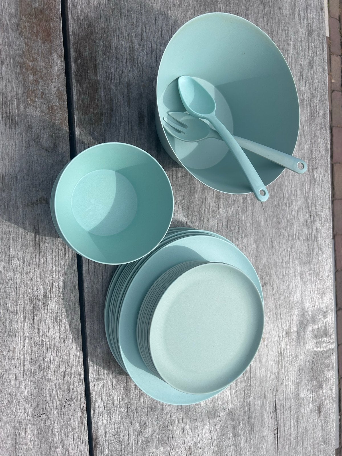 Bamboe servies set - Mintgroen, Ophalen, Overige materialen, Zo goed als nieuw, Modern