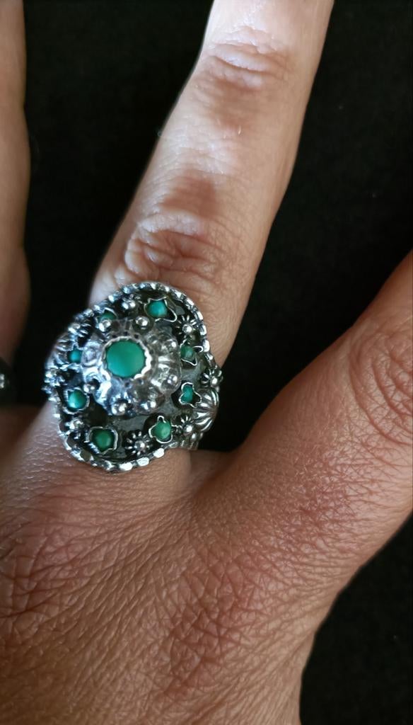 Antieke Ottomaanse Zilveren Ring met Turkoois, Verstelbaar, Sieraden, Tassen en Uiterlijk, Gebruikt, Ophalen of Verzenden, 17 tot 18