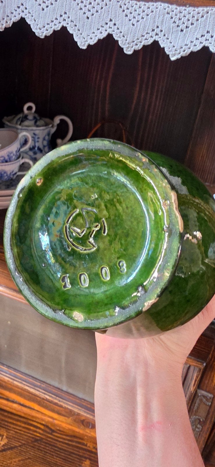 Groene vaas met glazuur en merkteken, Antiek en Kunst, Antiek | Vazen, Ophalen of Verzenden