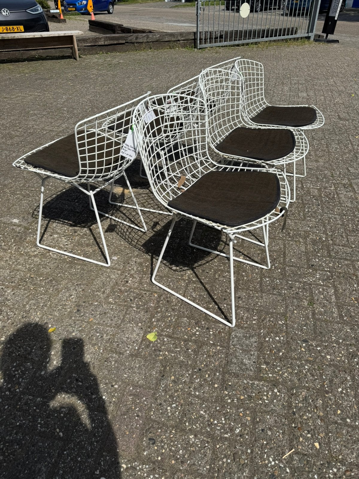 Set van 6 design Draadstoelen van Harry Bertoia voor Knoll, Ophalen, Gebruikt, Wit, Metaal
