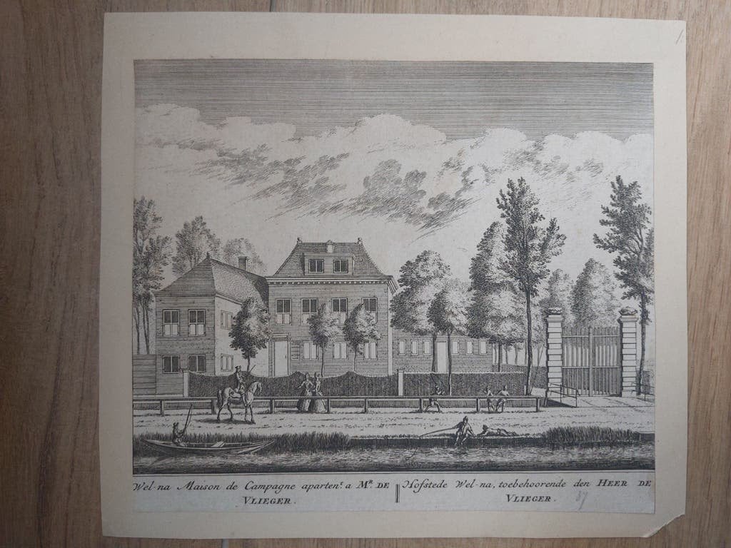 37 Hofstede Wel Na van de Heer De Vlieger Welna Amsterdam, Antiek en Kunst, Stadsgezicht, Ophalen of Verzenden, Gravure, 15 cm