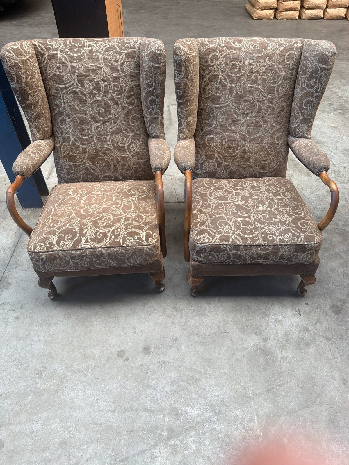 Set van 2 vintage fauteuils met bloemenprint, Ophalen, Gebruikt, 75 tot 100 cm, 50 tot 75 cm