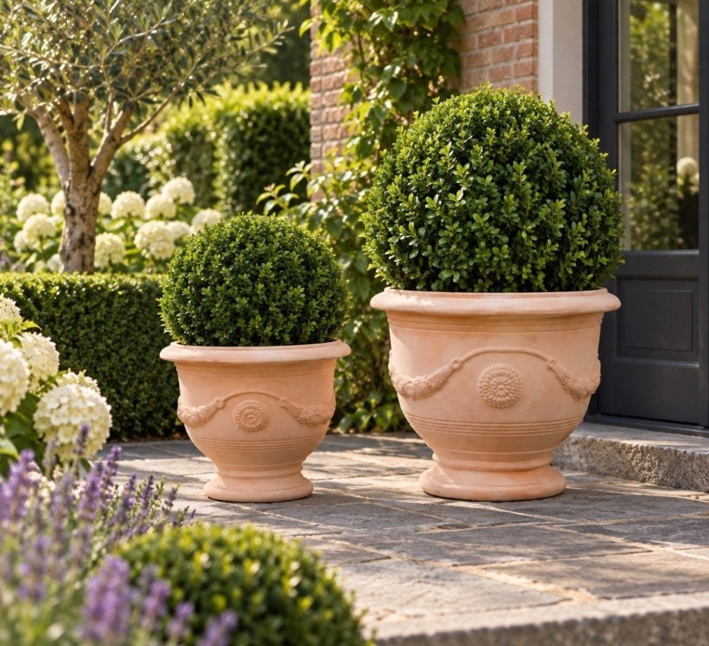 Prachtige terracotta bloempotten Anduze stijl 2 maten terras, Tuin en Terras, Ophalen, 40 cm of meer, Rond, Nieuw