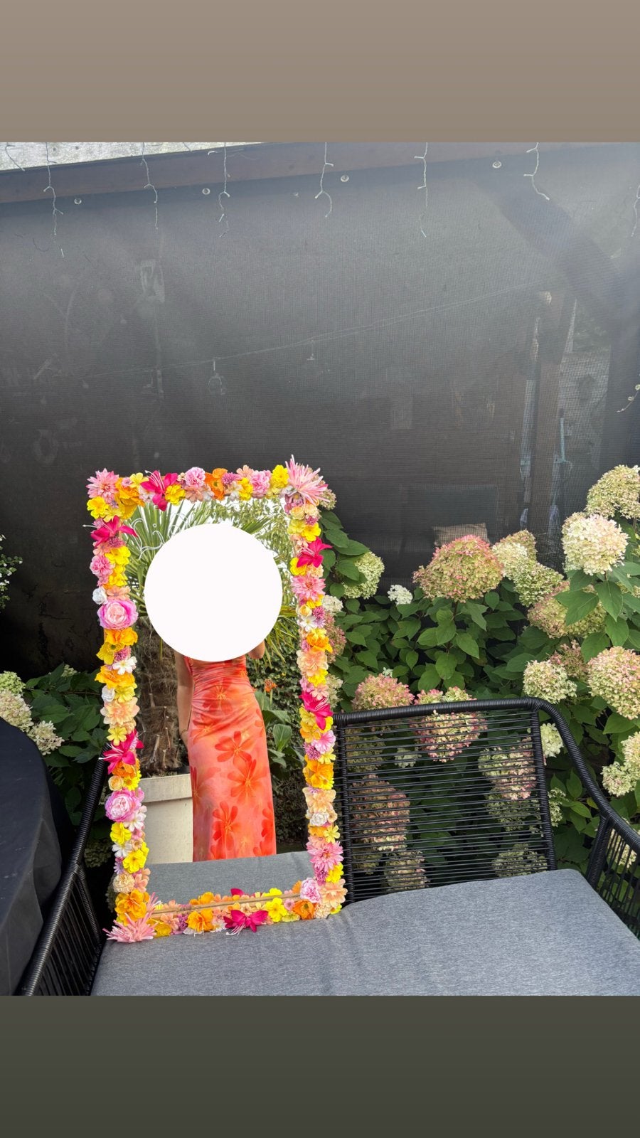 Handgemaakte bloemen spiegel voor 21 diner, Huis en Inrichting, Ophalen, 100 tot 150 cm, Zo goed als nieuw, Rechthoekig